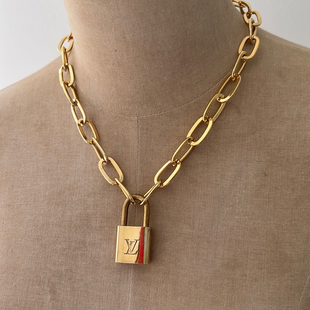 Louis Vuitton Gold-Tone Padlock Pendant Chain Necklace